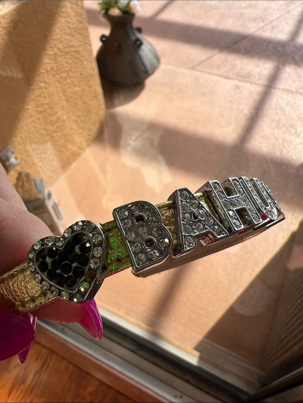 Gold leather Rhinestone 'BAHUS' Heart Accent  DOG COLLAR